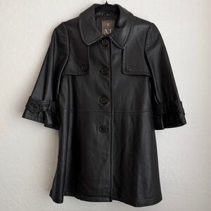 A.T Atsuro Tayama Women's Leather Trench 3/4 Sleeves‎ Coat Black Sz 40